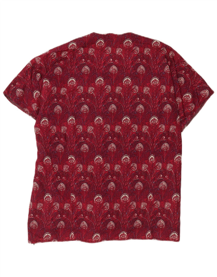 Vintage kvinders abstrakt mønster bluse Top UK 14 Large Burgundy