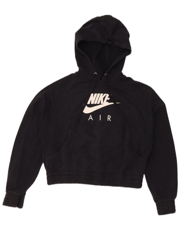 Nike Dame Oversized Crop Graphic Hoodie Jumper UK 10 Small Black Bomuld