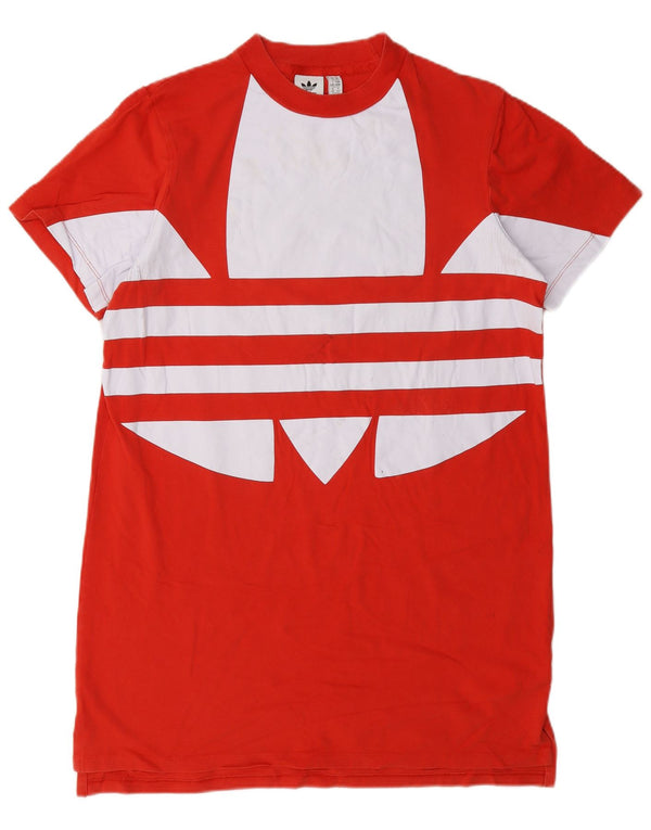 Adidas Dame Grafisk T-Shirt Kjole UK 14 Medium Orange Bomuld