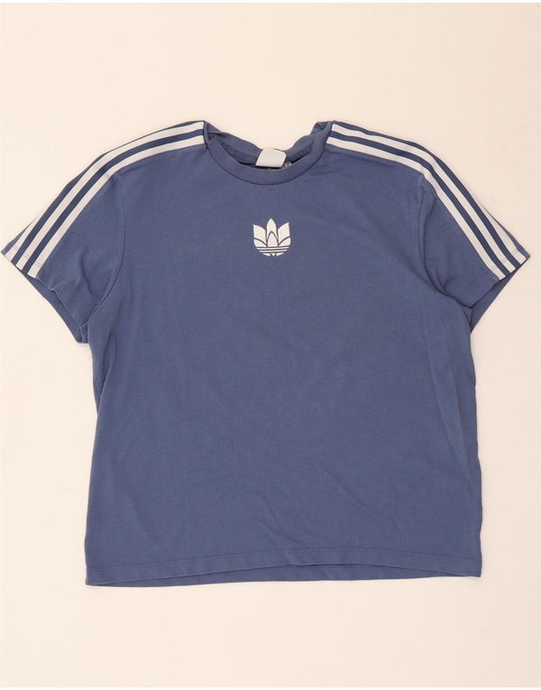 Adidas Dame Grafisk T-Shirt Top UK 14 Medium Blue Bomuld