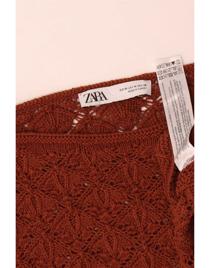 Zara Womens Oversized Crop Boat Neck Jumper Sweater UK 14 Medium Brown