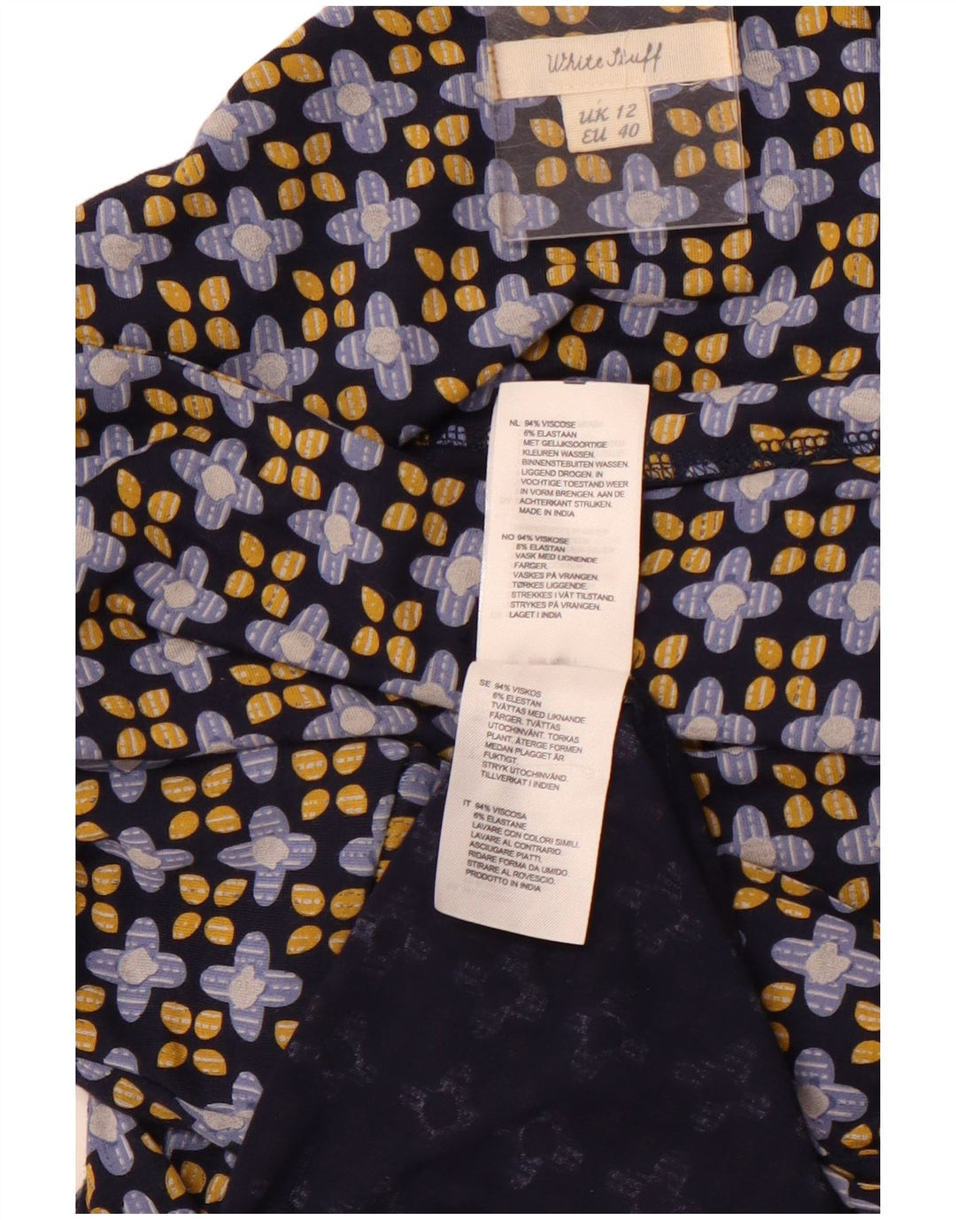 WHITE STUFF Dame A-Line Kjole UK 12 Medium Navy Blue Floral Viscose