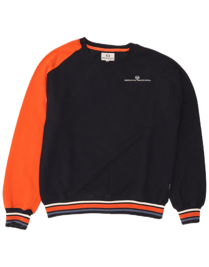 Sergio Tacchini Herre Sweatshirt Jumper Large Marineblå Colourblock Bomuld