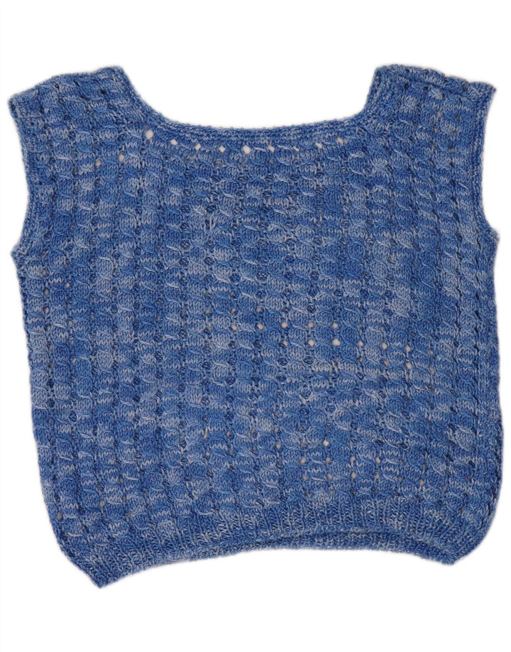 VINTAGE Womens Crop Crochet Vest Tank Top UK 14 Medium Blue