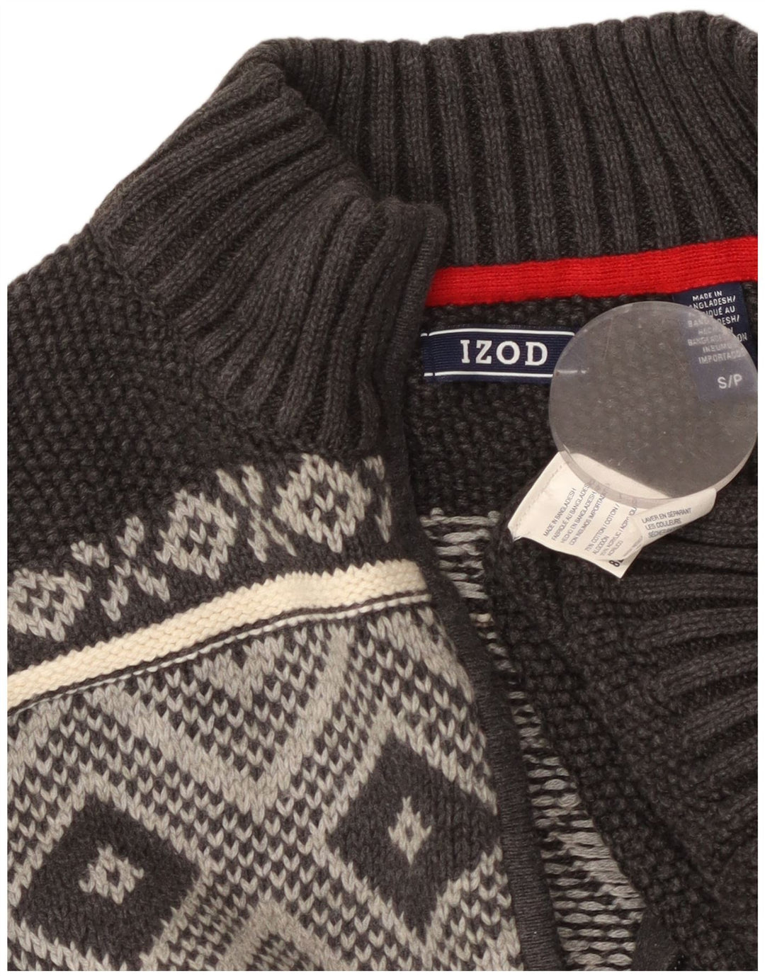 IZOD Sweater med lynlås til mænd Small Grey Fair Isle Bomuld