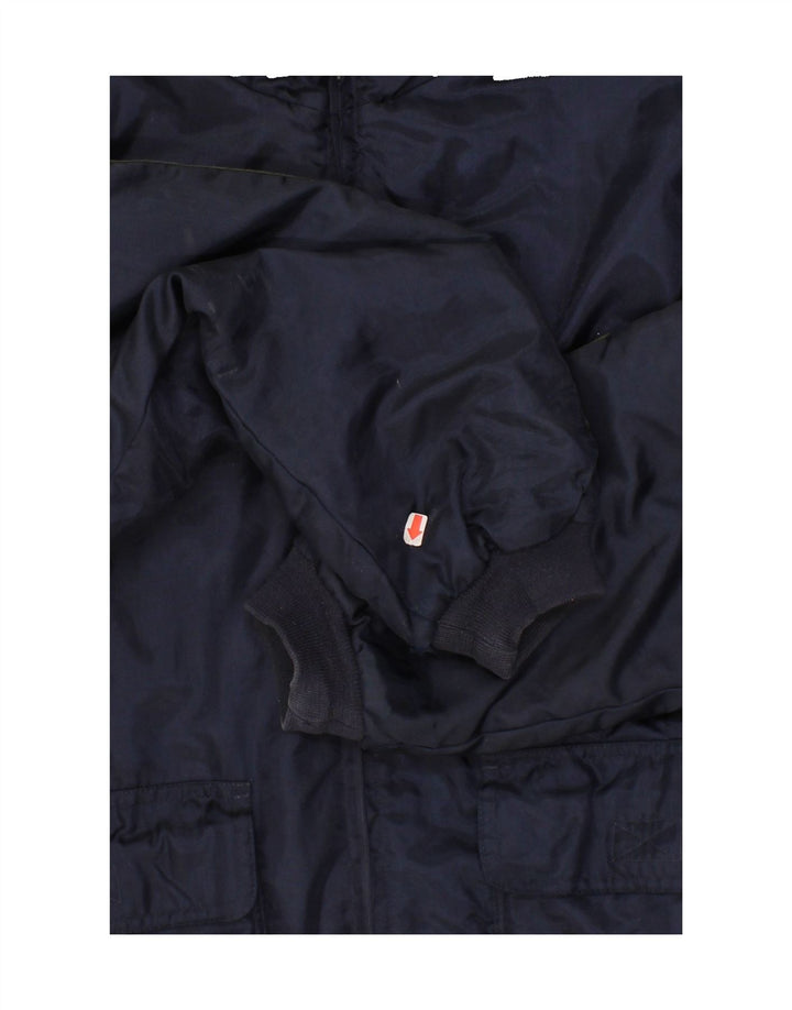 SAVVY Mens Hooded Bomber Padded Jacket UK 40 Large Navy Blue Nylon Vintage Savvy and Second-Hand Savvy from Messina Hembry 