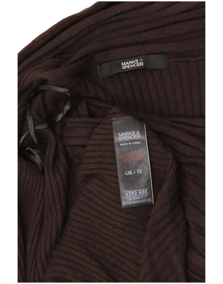 MARKS & SPENCER Dame Longline Open Cardigan Sweater UK 12 Medium Brown