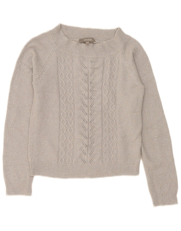 Oasis Womens Crop Boat Neck sweater UK 6 XS Grå Flecked Acryl
