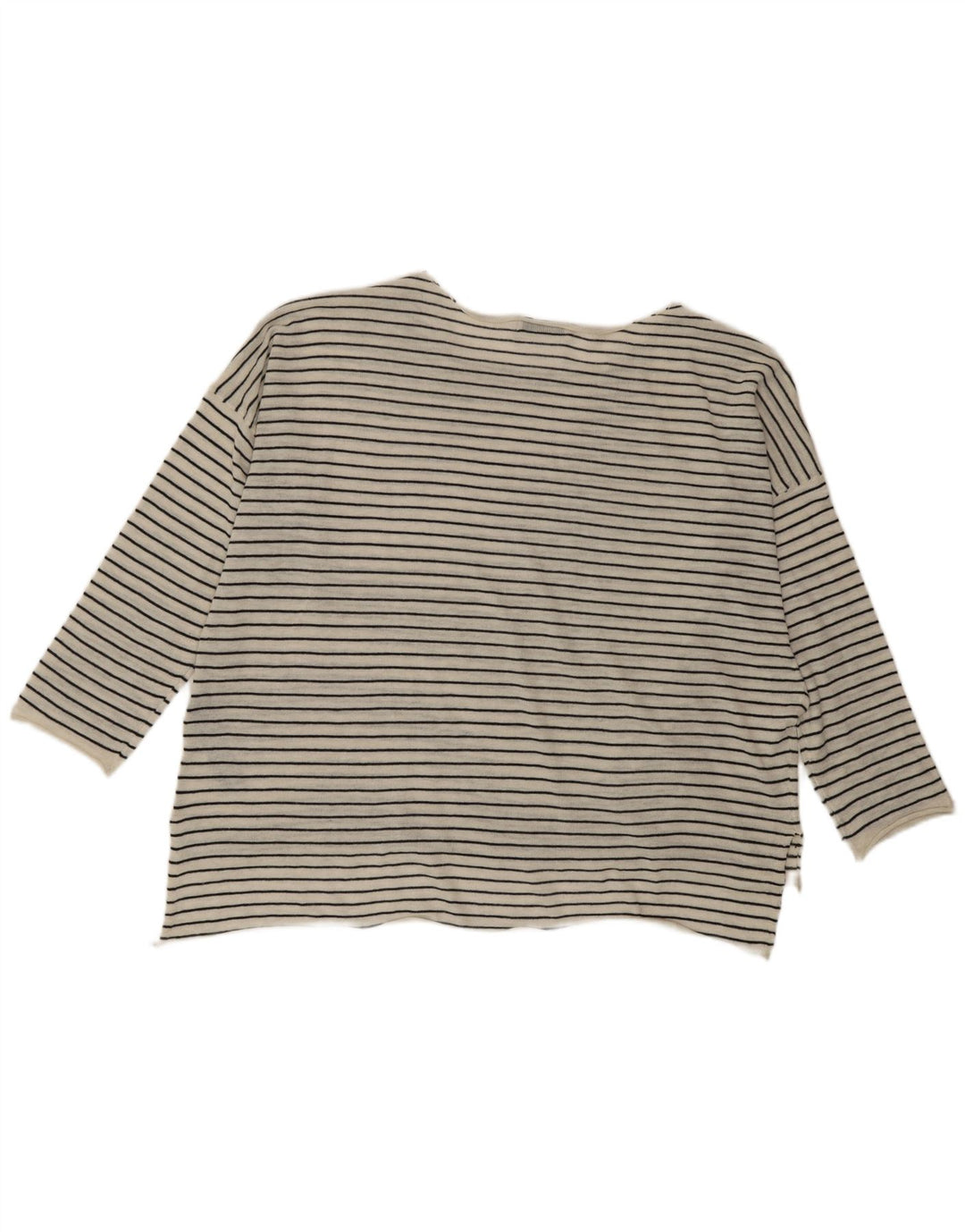 Zara Dame Oversized Top Langærmet UK 14 Medium Hvid Stribet Polyester