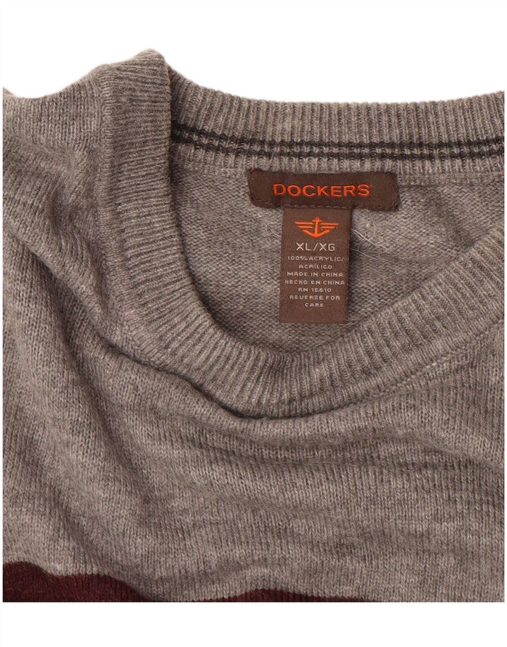 Dockers herre rund hals sweater XL flerfarvet stribet akryl