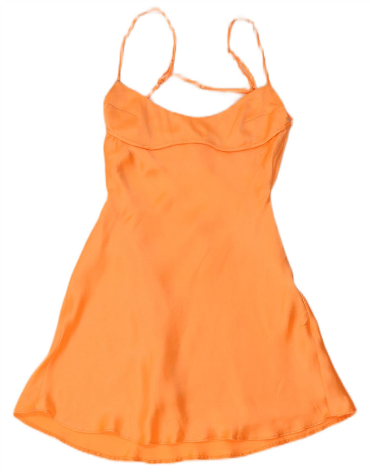 Zara Dame Mini Slip Dress UK 8 Small Orange Polyester