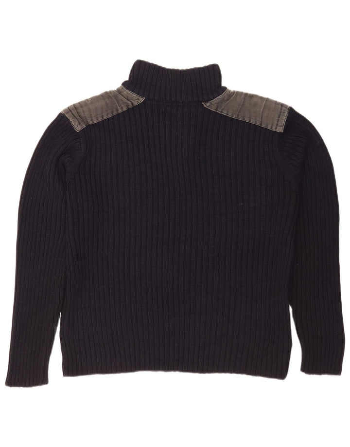 Pierre Cardin Herre Button Neck Jumper Sweater Small Navy Blue Colourblock