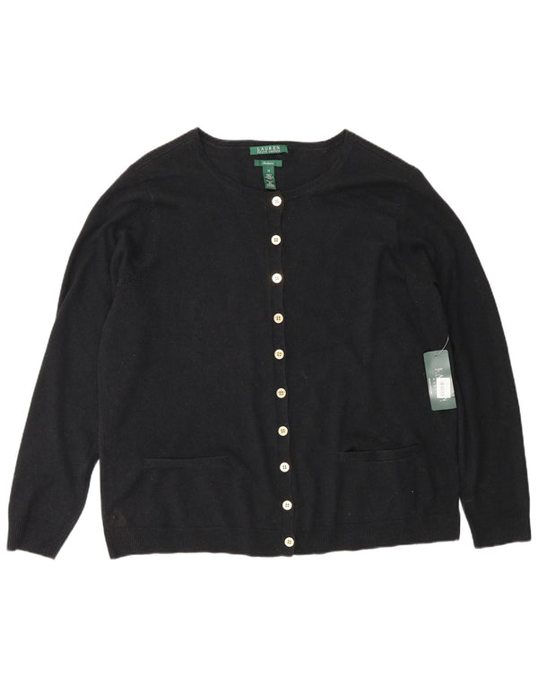 Ralph Lauren Dame Cardigan Sweater UK 18 XL Sort Silke