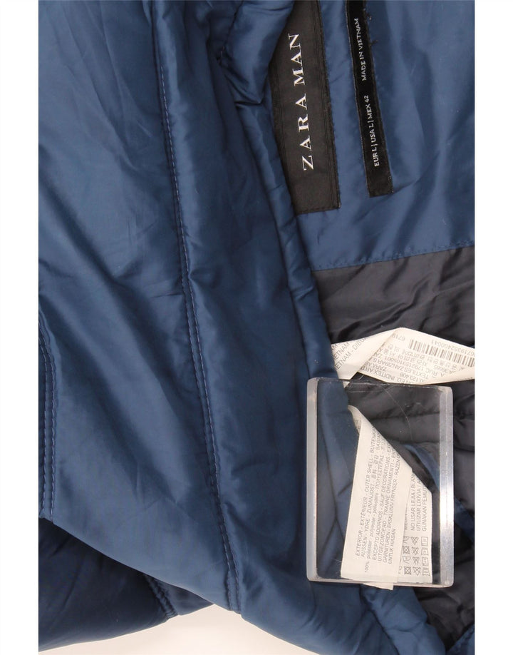 Zara Herre Polstret Gilet UK 42 Large Blue Polyester