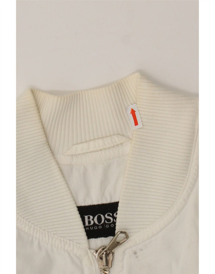 HUGO BOSS Mens Bomber Jacket IT 48 Medium White Cotton Vintage Hugo Boss and Second-Hand Hugo Boss from Messina Hembry 
