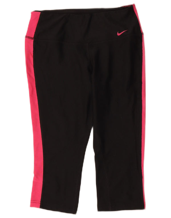 Nike Dame Dri Fit Capri Leggings UK 8 Small Black Colourblock Sports