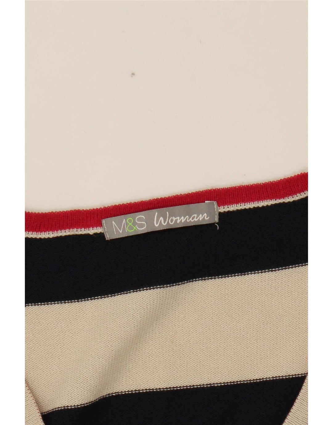 Marks & Spencer Dame V-hals sweater UK 12 Medium Off White Stribet