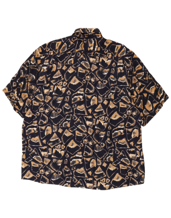 Cotton Club Herre kortærmet skjorte Stor sort geometrisk viskose