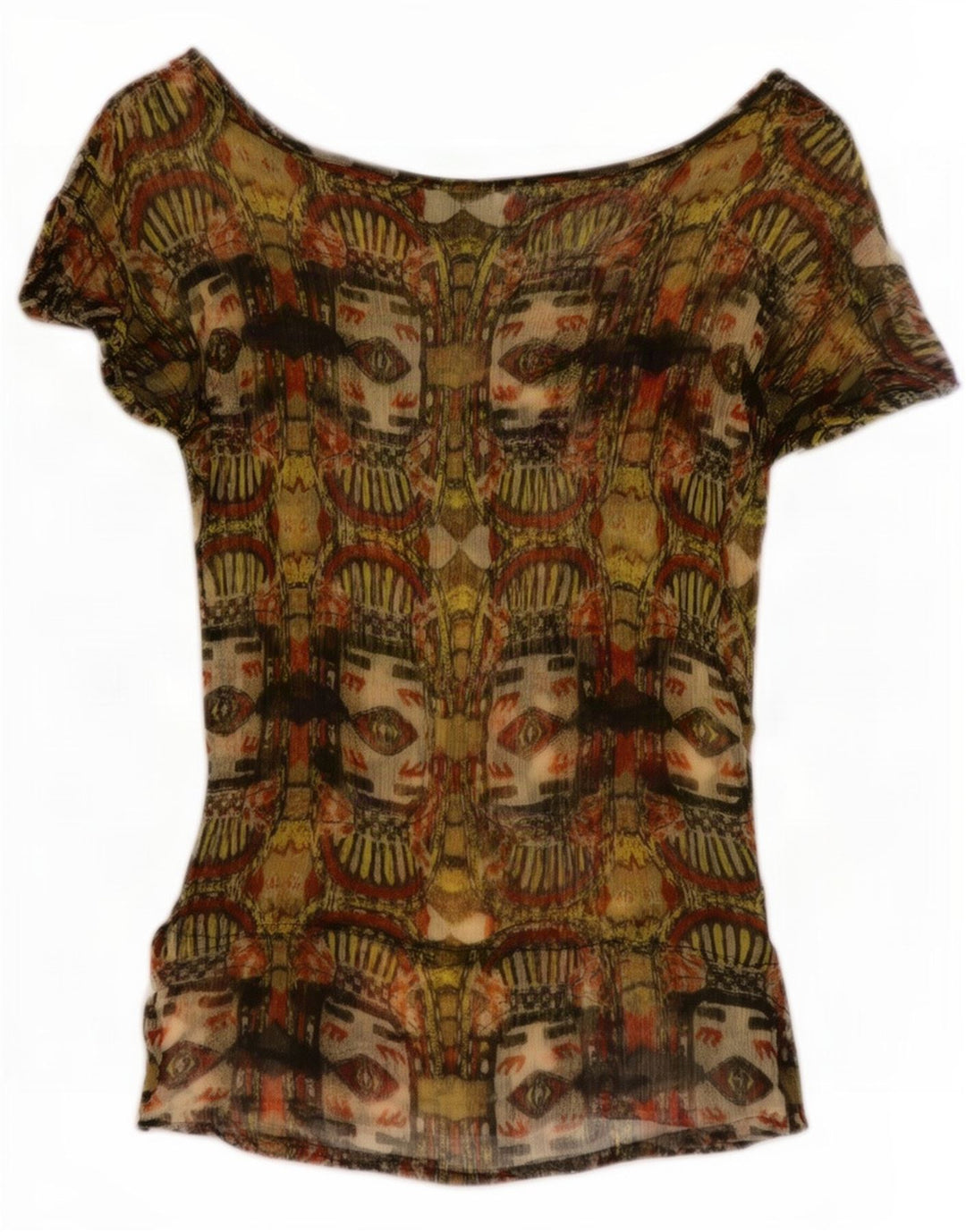 Desigual kvinders abstrakt mønster bluse Top UK 8 Small Khaki Viscose