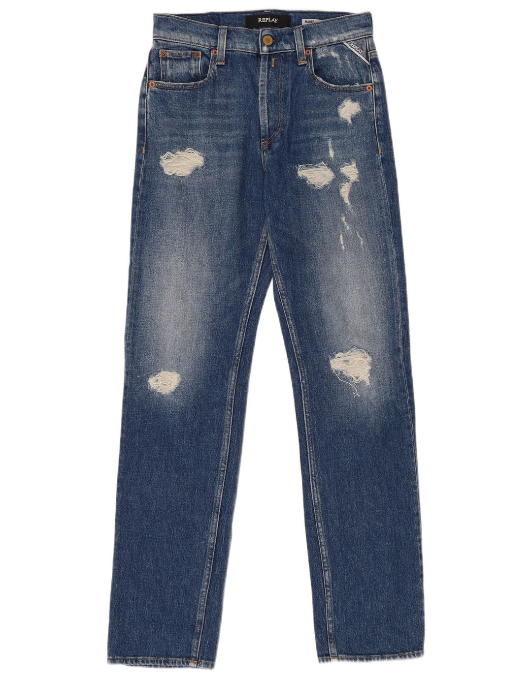 Replay Dame Distressed Straight Jeans W25 L30 Blå Bomuld
