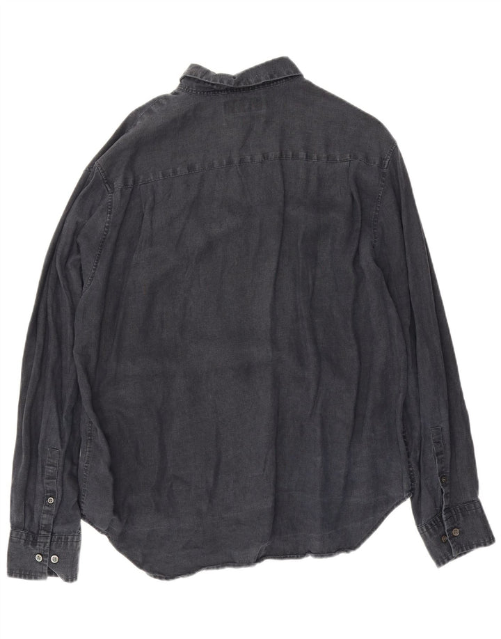 Cos Herre Relaxed Fit Shirt Medium Navy Blue Linen