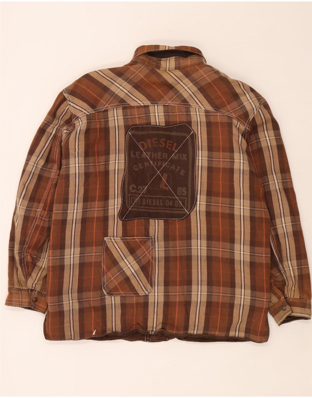 Diesel Herre Vendbar jakke UK 40 Large Brown Plaid Læder