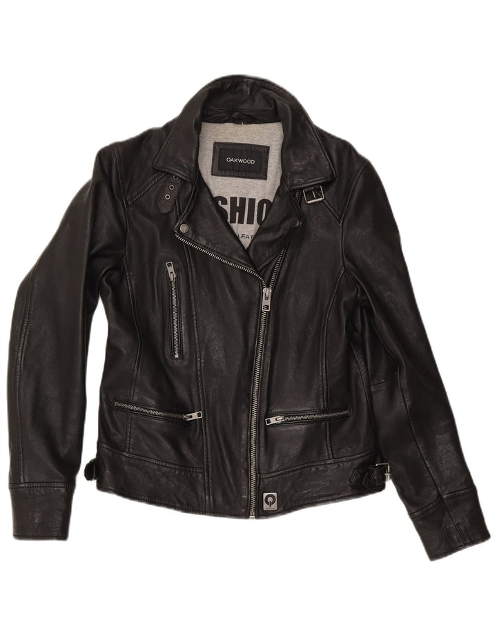Oakwood Womens Læder Biker Jacket UK 14 Stort sort læder