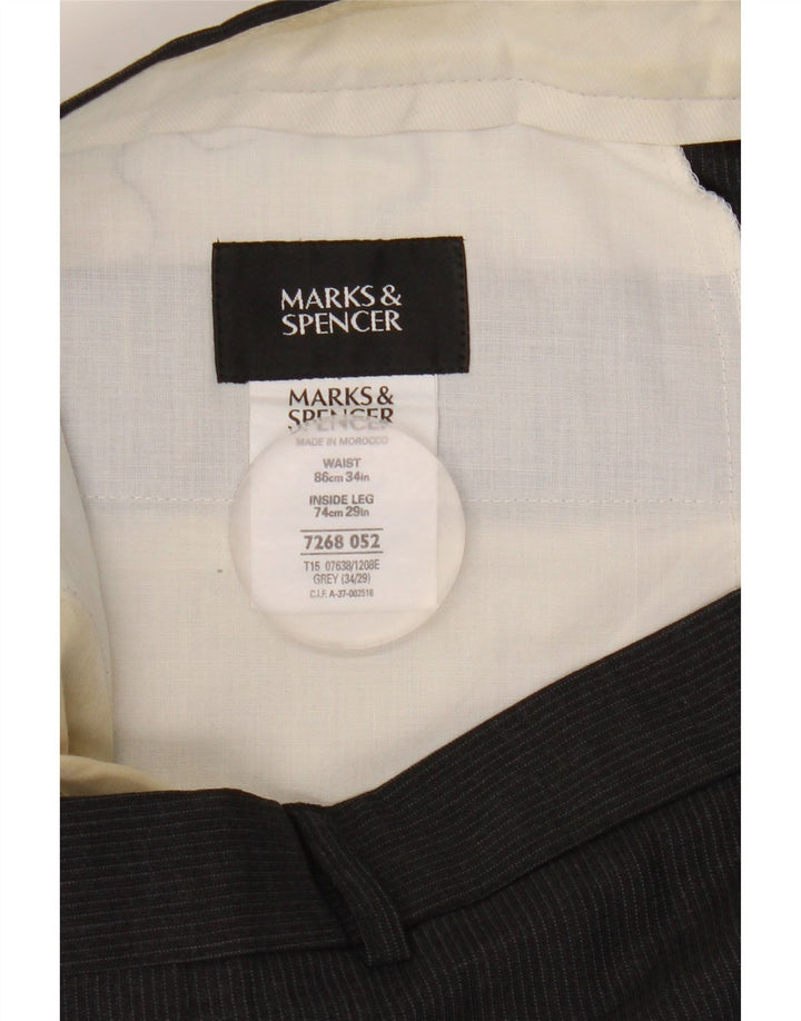 Marks & Spencer Herre Pegged Suit Bukser W34 L29 Grå nålestribet polyester