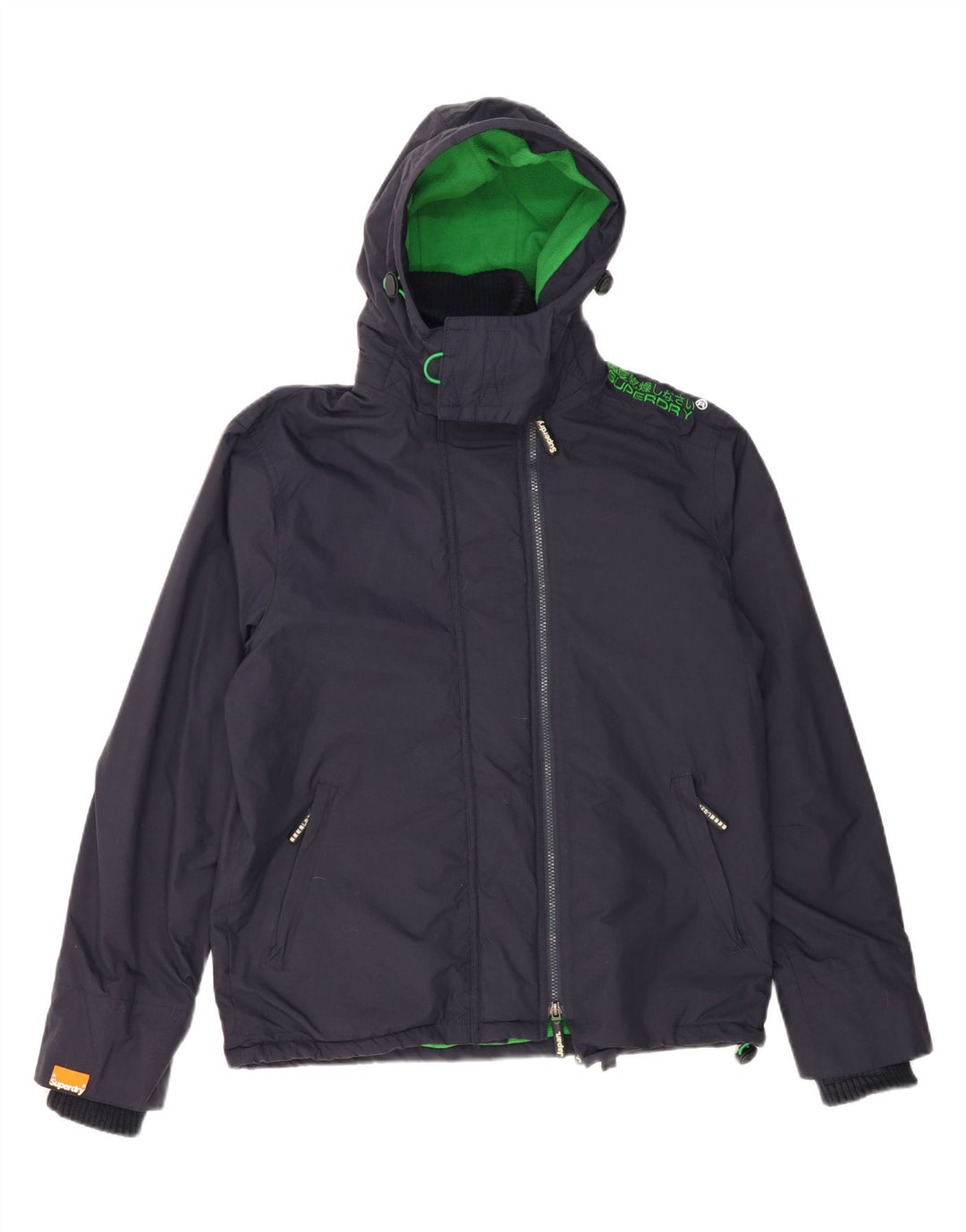 SUPERDRY Mens Graphic Hooded Windbreaker Jacket UK 40 Large Navy Blue