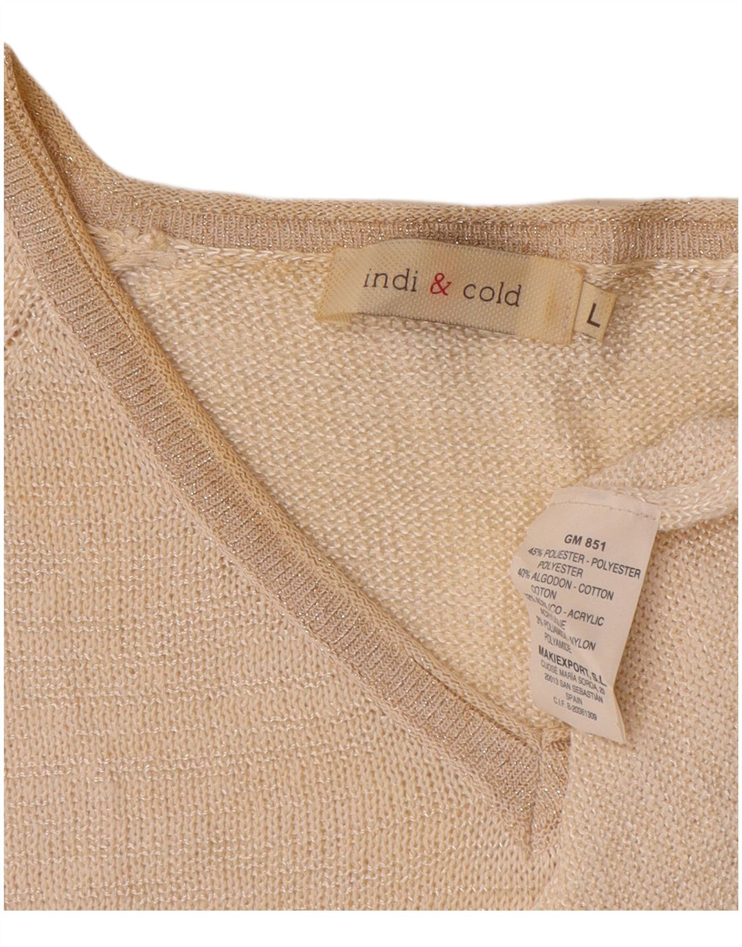 Vintage Dame V-hals sweater UK 16 Stor Beige Polyester