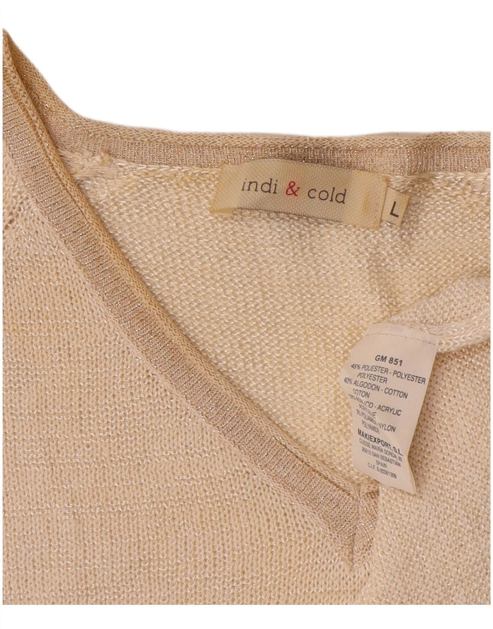 Vintage Dame V-hals sweater UK 16 Stor Beige Polyester