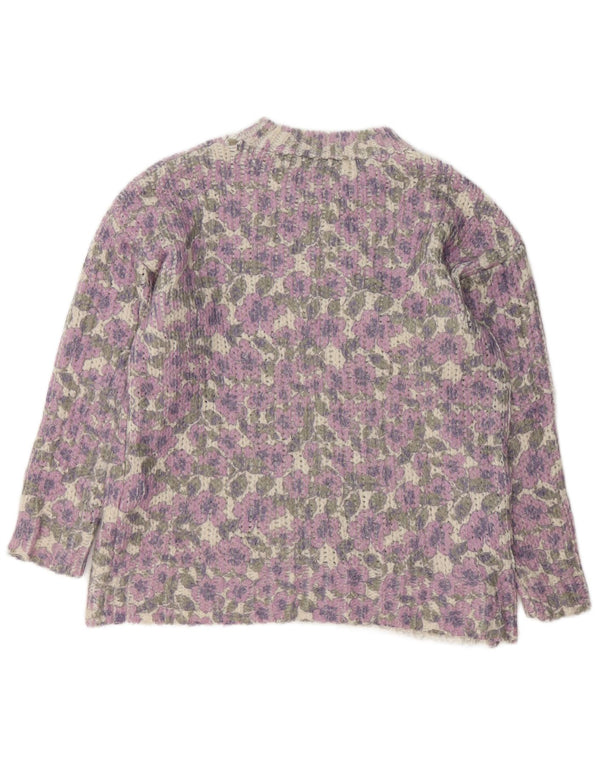 Zara Womens Oversized Crew Neck Jumper Sweater UK 10 Small Purple Floral