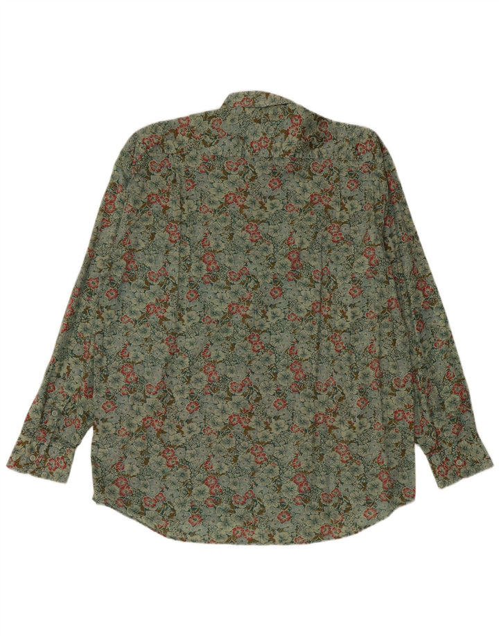 Vintage herreskjorte stor grøn blomstret bomuld