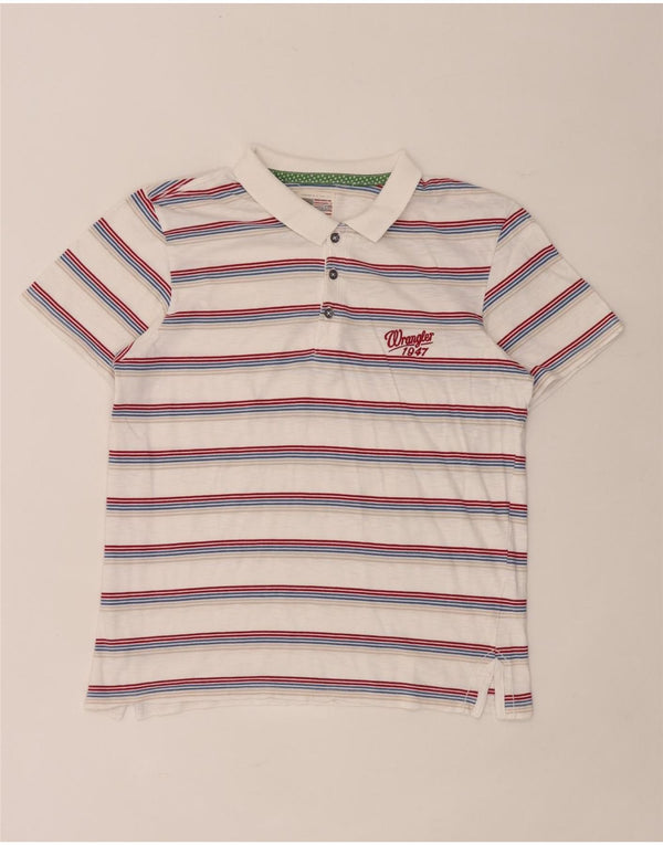 Wrangler Dame Polo Shirt UK 12 Medium Hvid Stribet