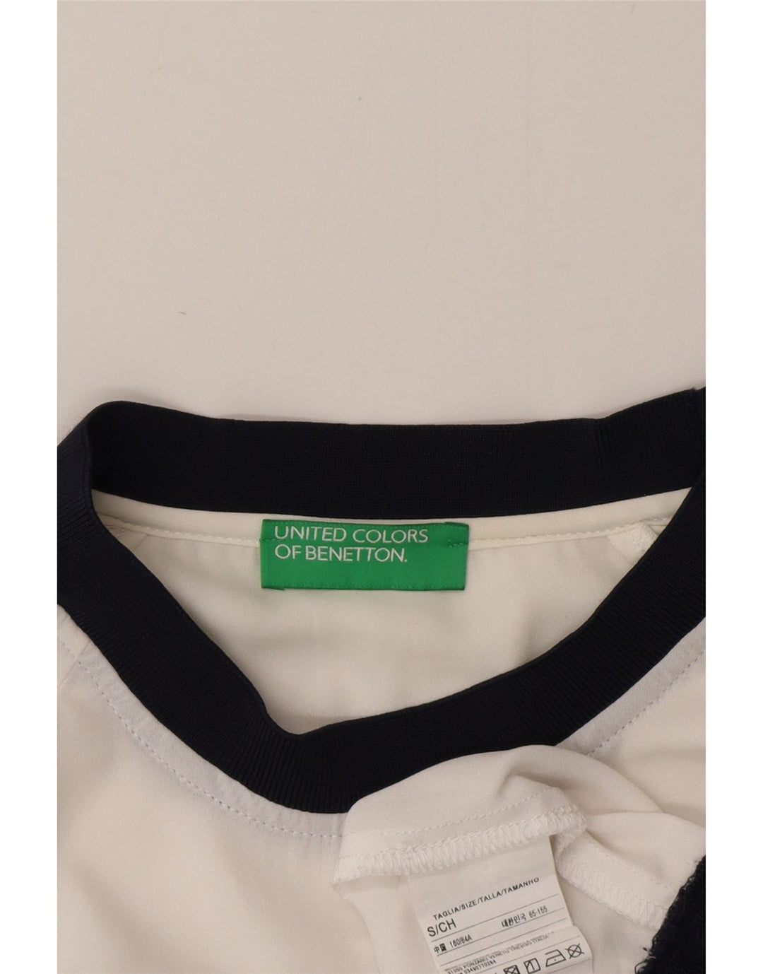 Benetton Dame Se Through Grafisk Top Langærmet UK 10 Small White