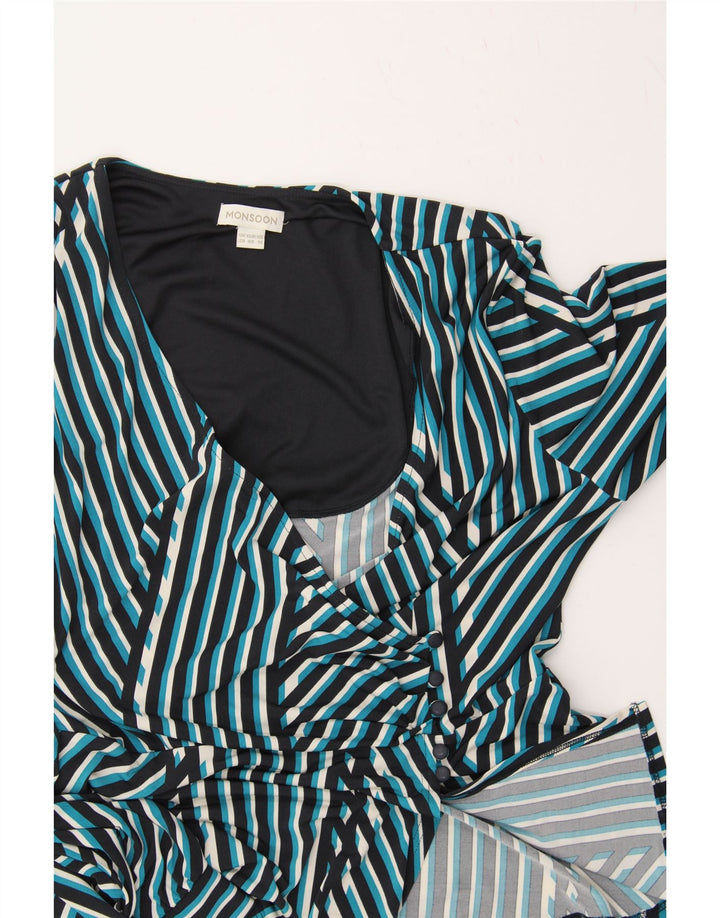 MONSOON Womens Shirt Blouse UK 20 2XL Blue Striped Polyester Vintage Monsoon and Second-Hand Monsoon from Messina Hembry 