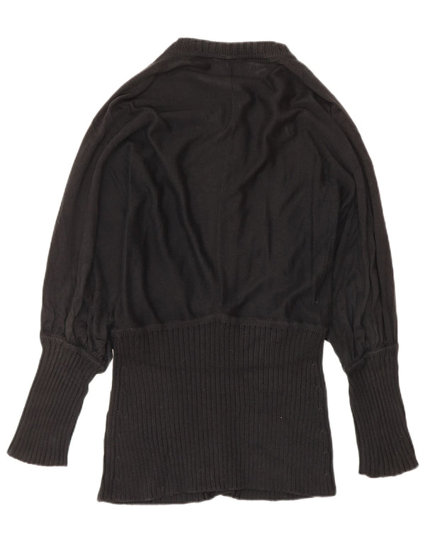 Karen Millen Dame Cardigan Sweater UK 12 Medium Sort Bomuld