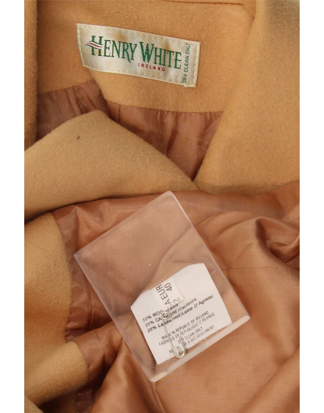 HENRY WHITE Dame 3-knaps blazerjakke UK 14 Stor beige uld