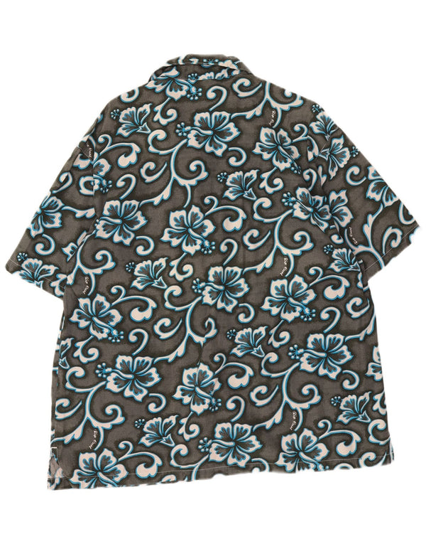 Rip Curl Kortærmet Herreskjorte Stor Grå Blomsterbomuld Hawaiiansk
