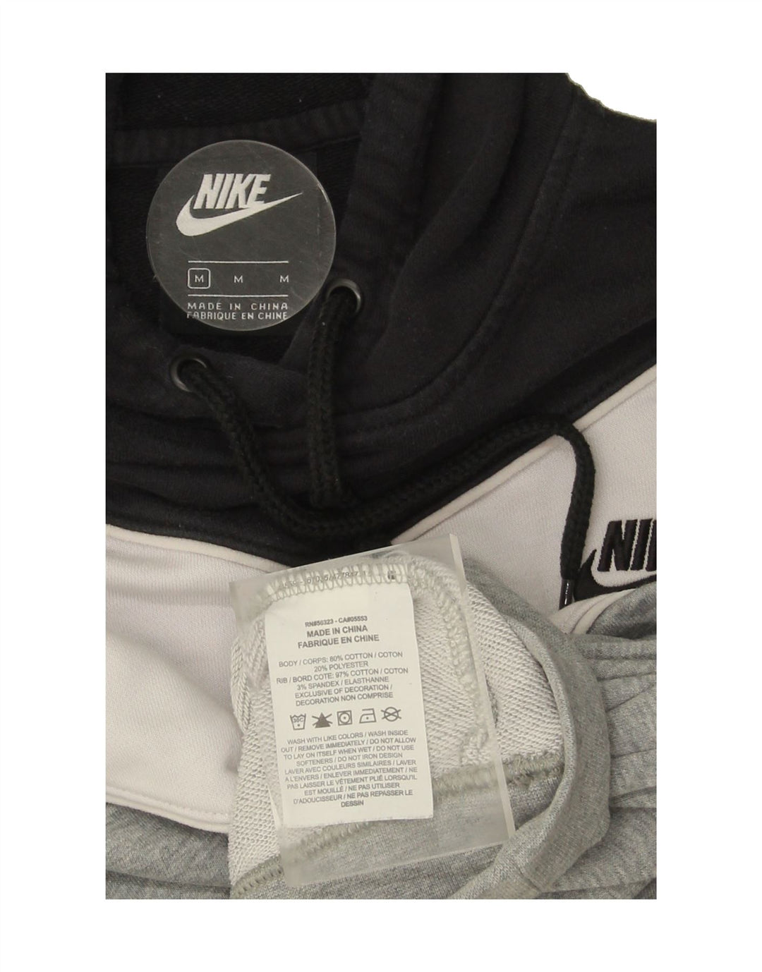 NIKE Womens Hoodie Jumper UK 14 Medium Grey Colourblock Cotton Vintage Nike and Second-Hand Nike from Messina Hembry 