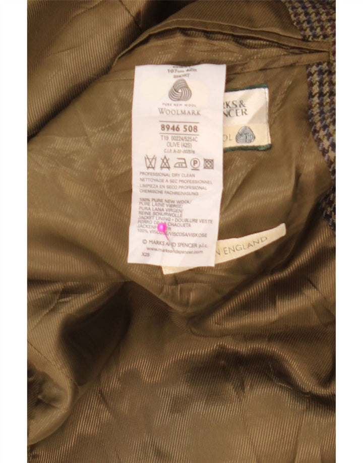 MARKS & SPENCER Herre 2-knaps blazerjakke UK 42 Large Khaki Houndstooth