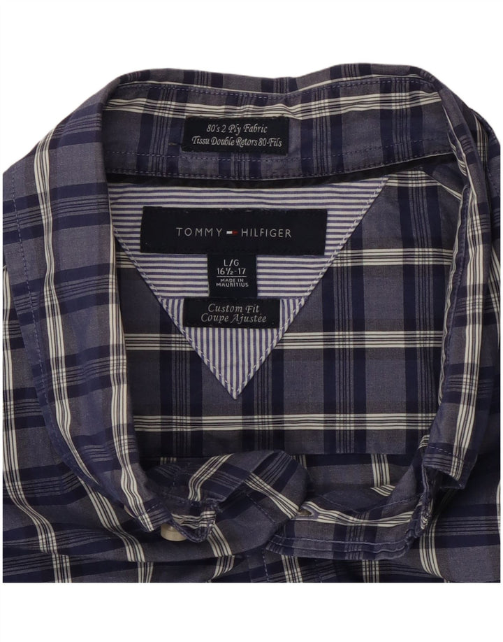 TOMMY HILFIGER Herre Custom Fit skjorte størrelse 16 1/2 Large Blue Check