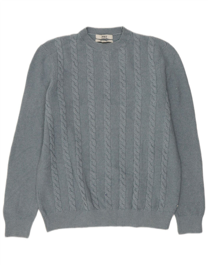 Marks & Spencer Herre sweater med rund hals, mellemblå polyester