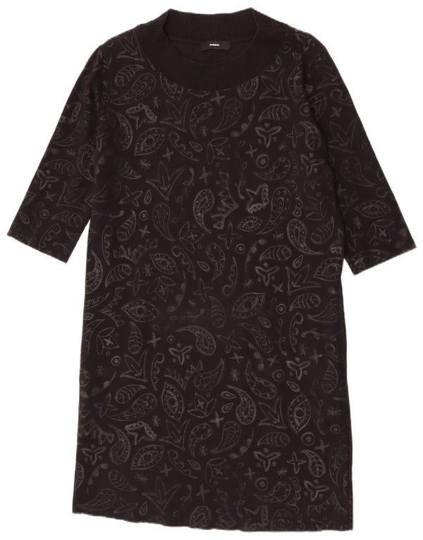 Diesel Dame 3/4 ærmet Jumper Dress UK 14 Medium Sort Paisley Bomuld