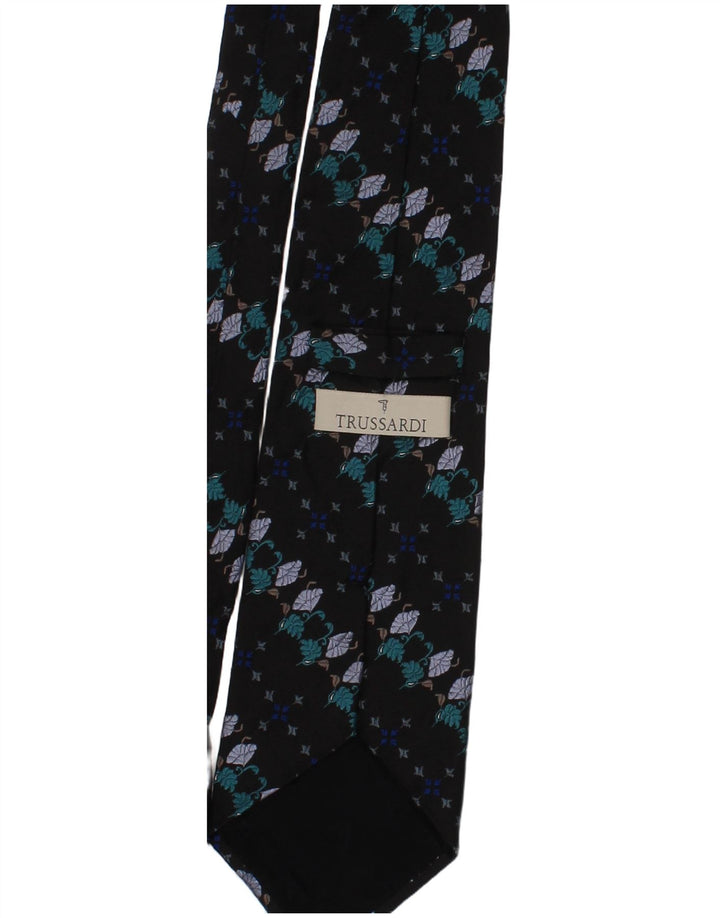 TRUSSARDI Mens Graphic Tie One Size Navy Blue Floral Silk Classic