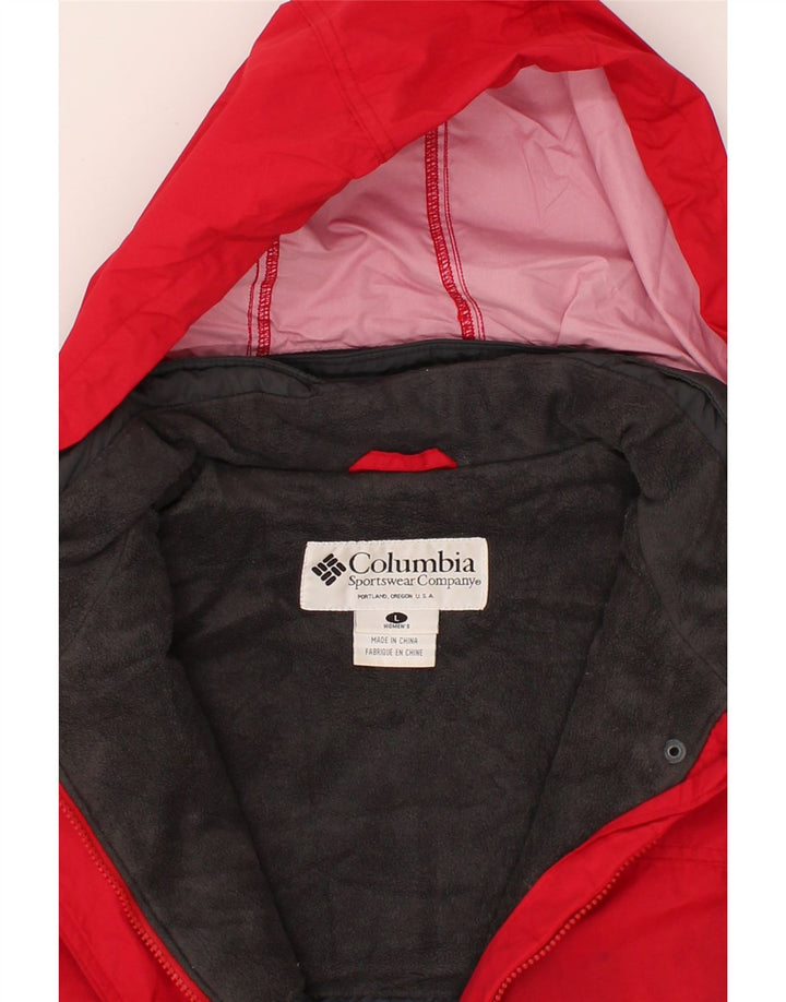COLUMBIA Womens Hooded Windbreaker Jacket UK 16 Large Red Colourblock Vintage Columbia and Second-Hand Columbia from Messina Hembry 