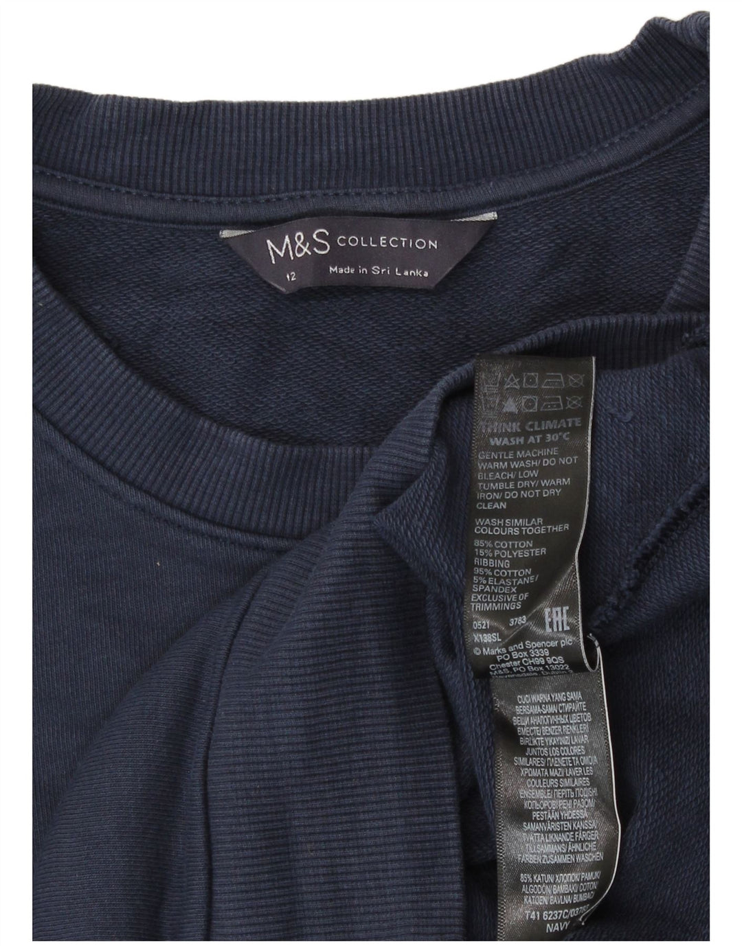 Marks & Spencer Dame Sweatshirt Jumper UK 12 Medium Navyblå Bomuld