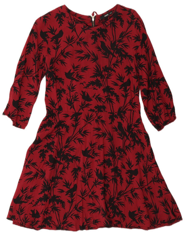 Oasis Dame 3/4-ærmet A-line Kjole UK 12 Medium Red Floral Viscose