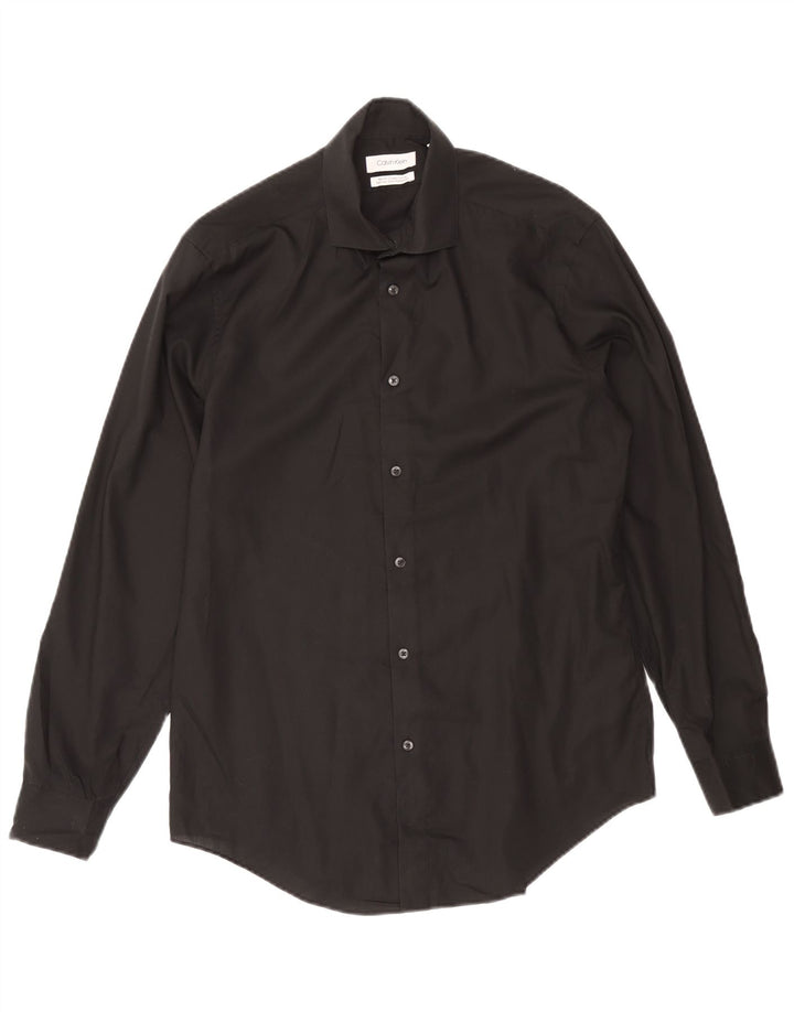 Calvin Klein Herre Slim Fit Skjorte Størrelse 15 1/2 Medium Sort Bomuld