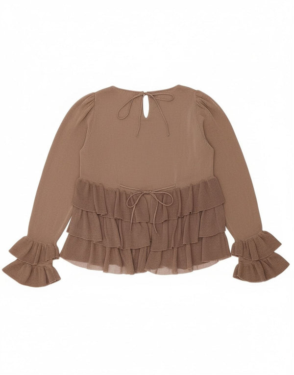 Zara Dame Oversized Langærmet Bluse Top UK 10 Small Brown Colourblock